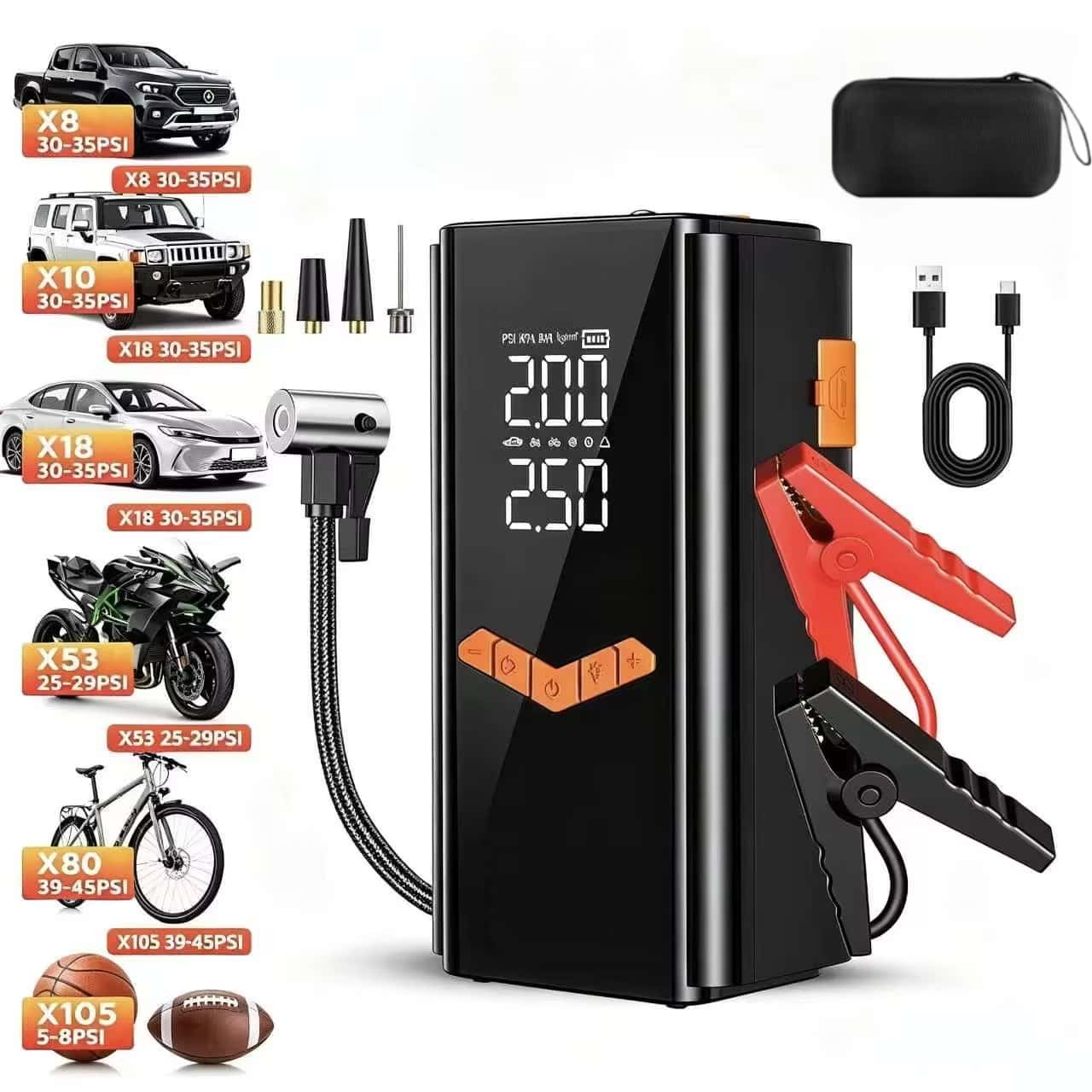 Jump Starter 12V Diesel - Пуско-зарядное устройство 4-в-1 с компрессором для