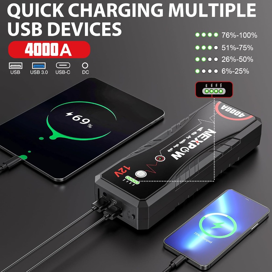 Автомобильный стартер 4000А По – обзор и цена Portable Jump Starter 4000A