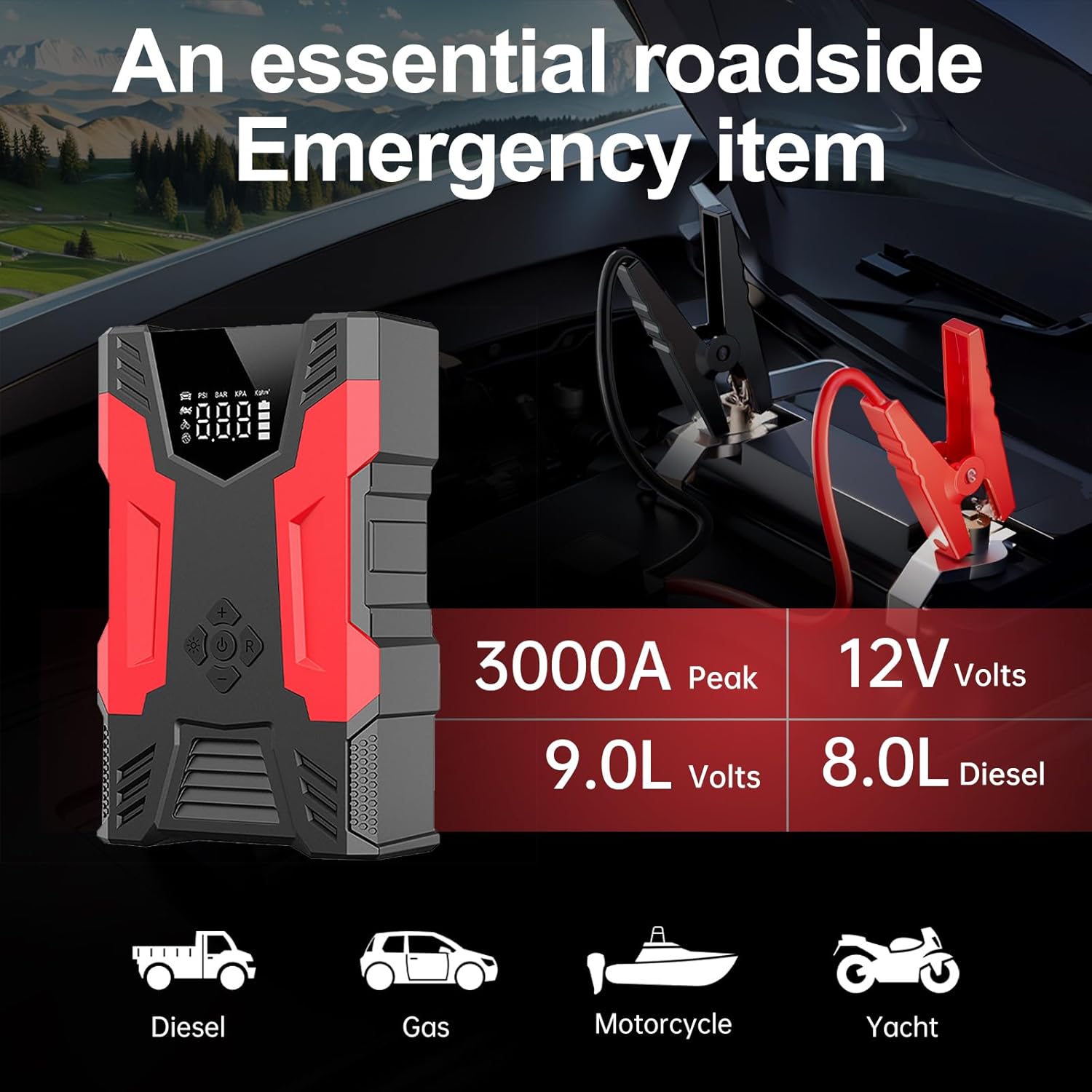 2000A Портативное устройство д – обзор и цена Jump Starter With Air Compressor